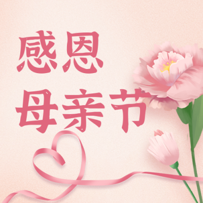 手绘母亲节康乃馨爱心花朵活动公众号封面次图 模板ID：33648