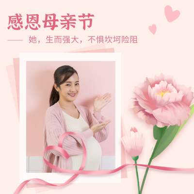手绘母亲节康乃馨爱心花朵活动方形海报 模板ID：33647