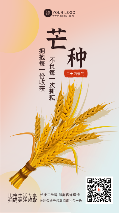 芒种传统文化宣传活动手机海报 模板ID:33961