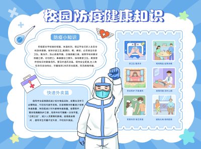 防疫指南注意事项宣传手绘蓝色手抄报 模板ID：34702