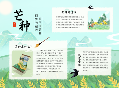 芒种节气手绘手绘绿色手抄报 模板ID:34994