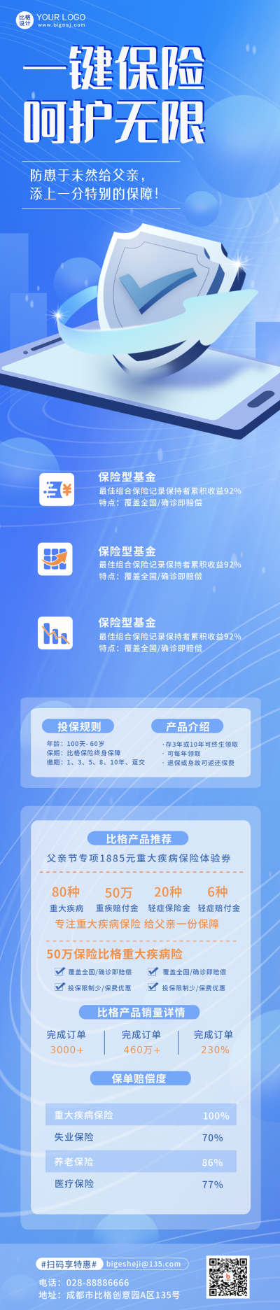父亲节医疗保险促销优惠活动长图海报 模板ID：35319