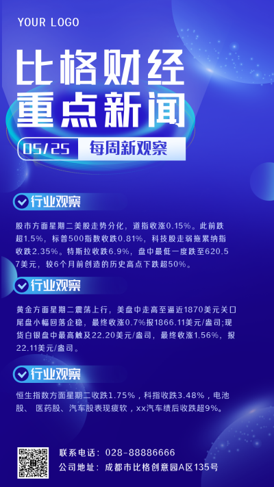 财经新闻类新闻资讯手机海报 模板ID:35550