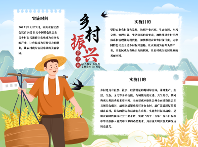 乡村振兴绿色手绘可爱丰收手抄报 模板ID:36032
