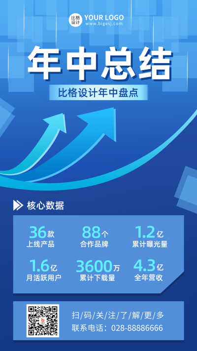 企业年中工作总结汇报手机海报 模板ID：35756