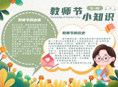 绿色手绘风教师节手抄报 模板ID:38500