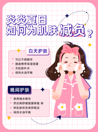粉色手绘风全天护肤知识分享小红书封面 模板ID:39871