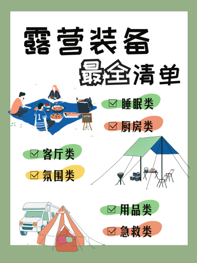 手绘旅游露营装备清单攻略小红书封面 模板ID:41362