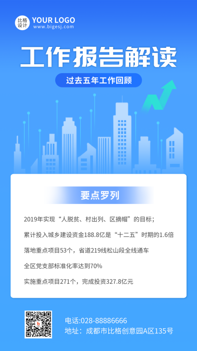 工作报告解读手机海报 模板ID：42454