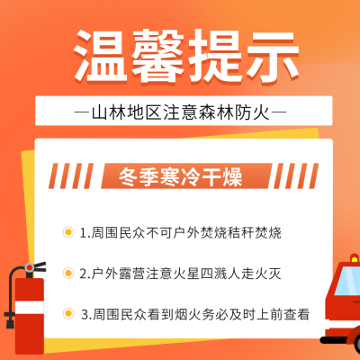 温馨提示冬季山林地区注意森林防火方形海报 模板ID：42694