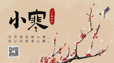 手绘冬季小寒节气梅花二维码 模板ID：44059