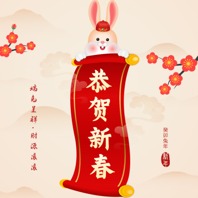 兔年恭贺新春方形海报 模板ID：45324