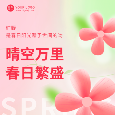 春季春天花朵弥散风春游踏青方形海报 模板ID：45831