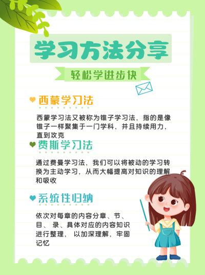 绿色手绘风学习方法宣传小红书封面 模板ID:47953