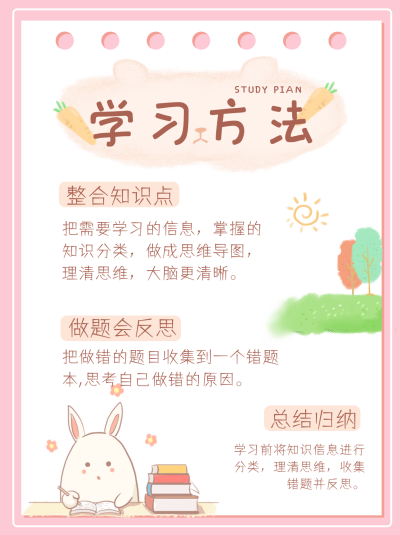 粉色手绘风学习小红书封面 模板ID：47940