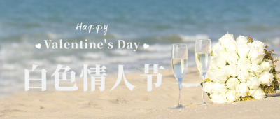 浪漫白色情人节520实景海边手公众号封面首图 模板ID：47671