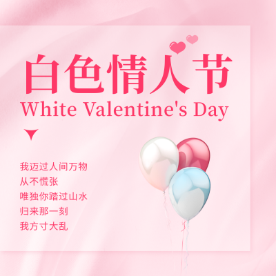 白色情人节方形海报 模板ID：47714