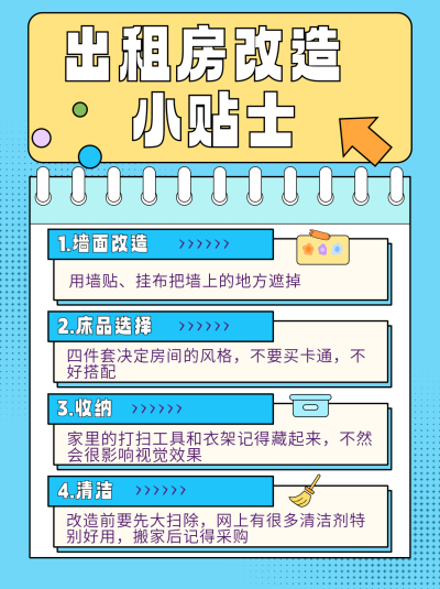 蓝色手绘风租房改造宣传小红书封面 模板ID:47915
