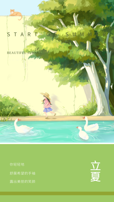 绿色手绘风立夏宣传手机海报 模板ID:48319