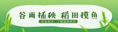 绿色手绘风谷雨插秧引导关注 模板ID：49474