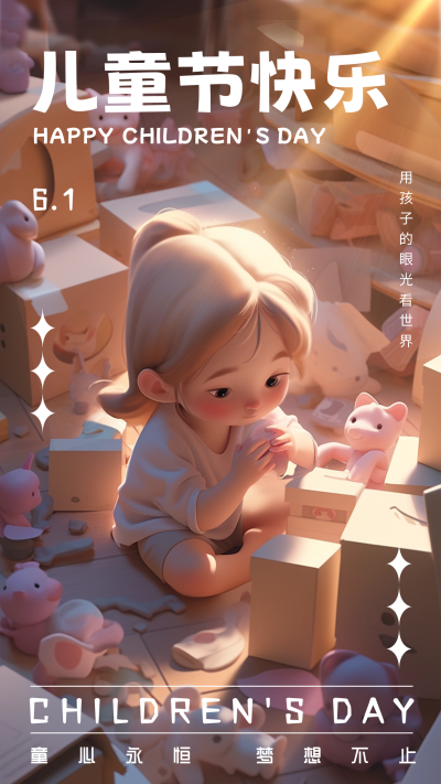 黄色手绘风儿童节宣传手机海报 模板ID:51113