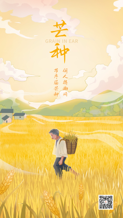 黄色手绘风芒种宣传手机海报 模板ID:51456