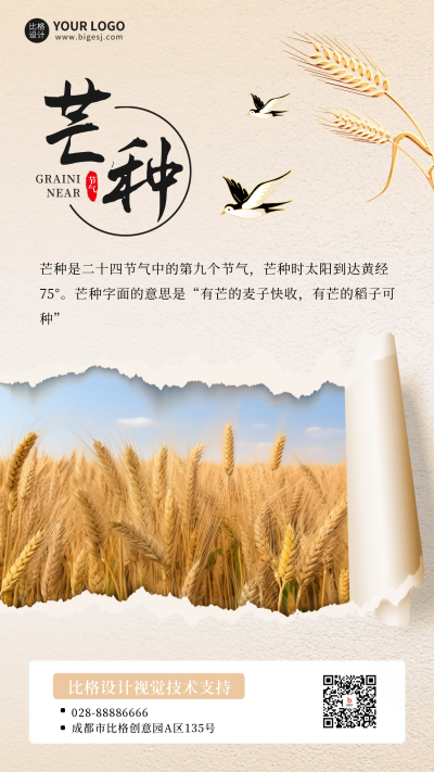 芒种节气夏季实景手机海报 模板ID：52352