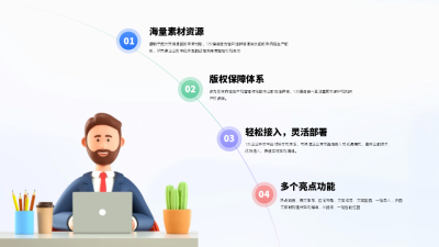 3d元素多色四项关系圆弧PPT单页 模板ID：53879