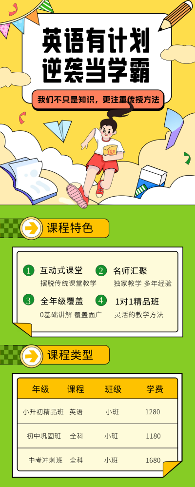初中英语课程宣传长图海报 模板ID:55947