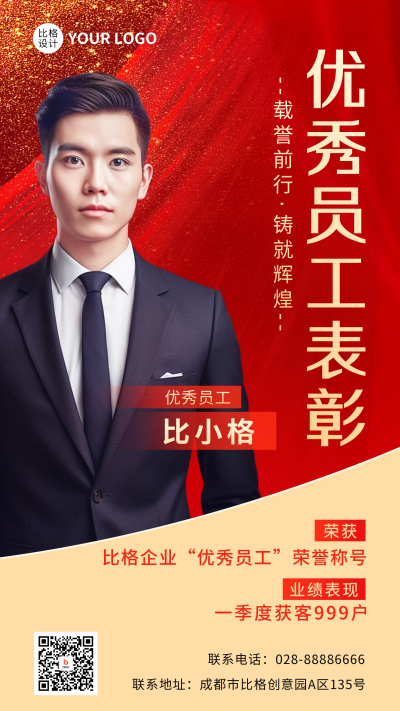 企业优秀员工表彰人物海报 模板ID：57317