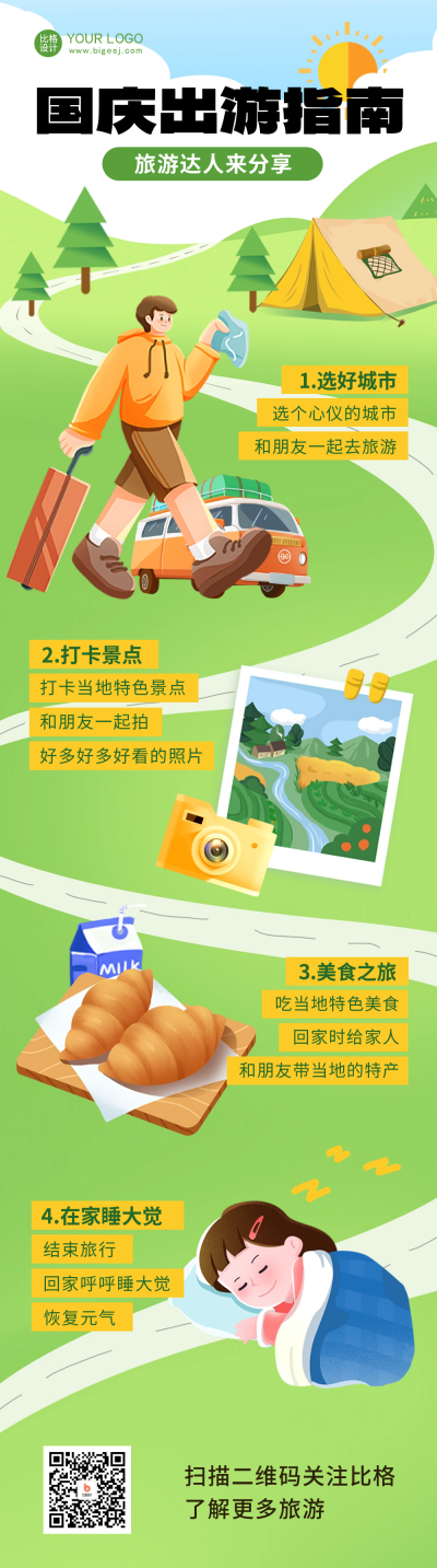 国庆节出游旅游指南条漫 模板ID:57848
