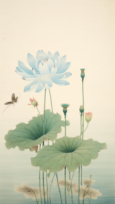传统荷花图问候日签手机壁纸 模板ID：58869