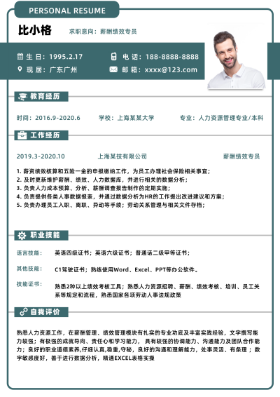 薪酬绩效专员面试简历 模板ID：59362