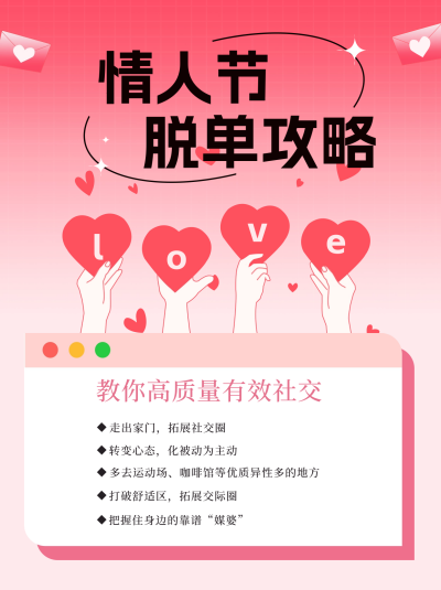 情人节脱单攻略小红书封面 模板ID：62305