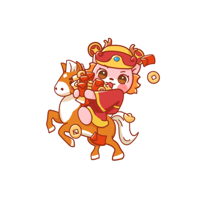 粉色手绘风小龙人策马奔腾表情包 模板ID：59734