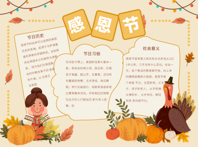 感恩节知识科普手抄报 模板ID：59992