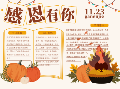 感恩节知识科普手抄报 模板ID：59990