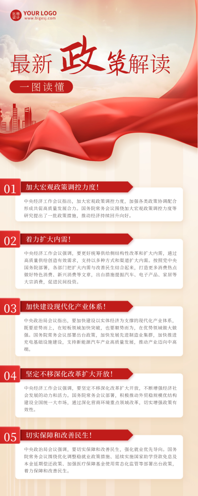 最新政策解读宣传长图海报 模板ID：60021