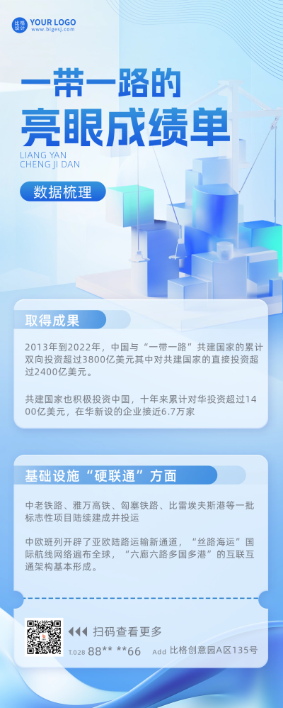 一带一路成绩单宣传长图海报 模板ID:60422
