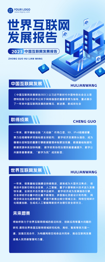 互联网科技发展报告宣传长图海报 模板ID:60480