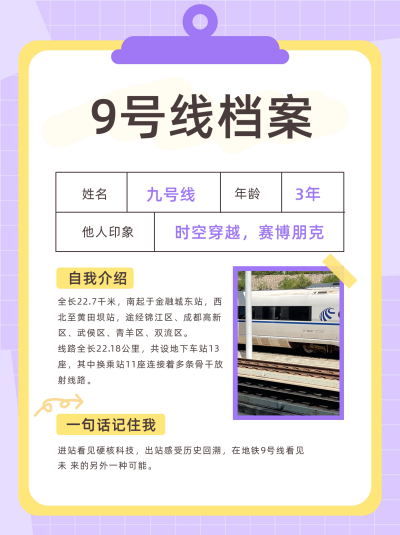地铁9号线档案介绍宣传小红书封面 模板ID：60799