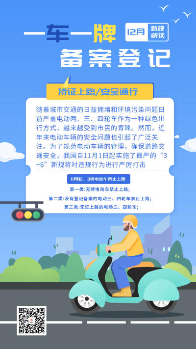 电动车车牌登记交通安全宣传海报 模板ID：60787