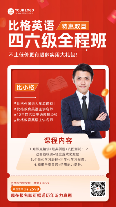 英语四六级讲师介绍宣传海报 模板ID:60551