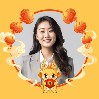卡通扁平龙年祝福头像框 模板ID：60918