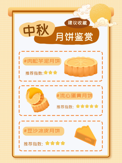 中秋月饼推荐小红书封面 模板ID：68590