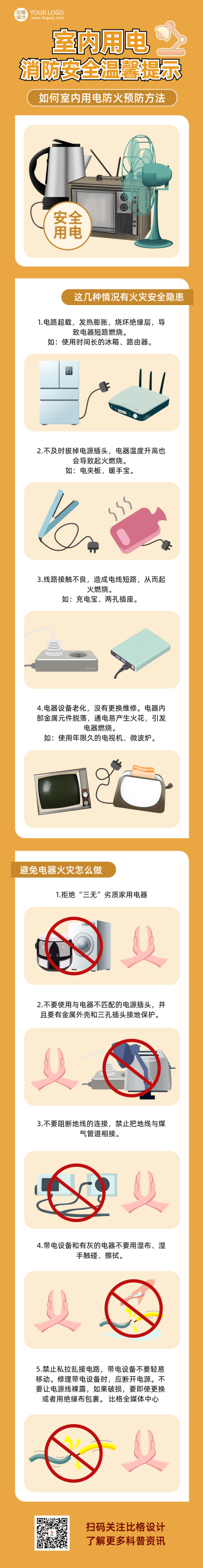 用电安全注意事项手绘公众号长图 模板ID：65583