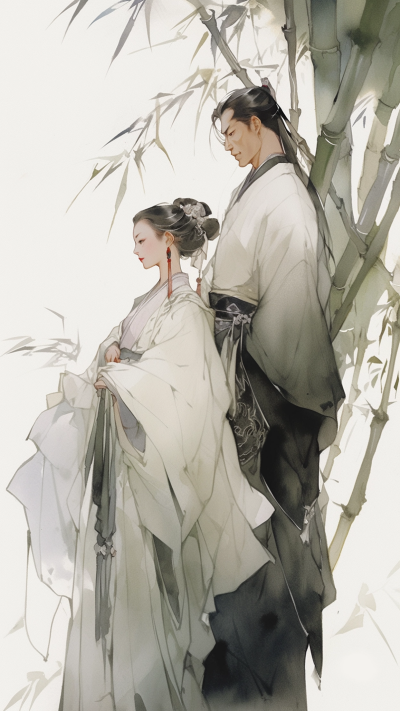 黑色中国风人物插画手机壁纸 模板ID:66219