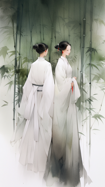 绿色中国风女生手机壁纸 模板ID：66209