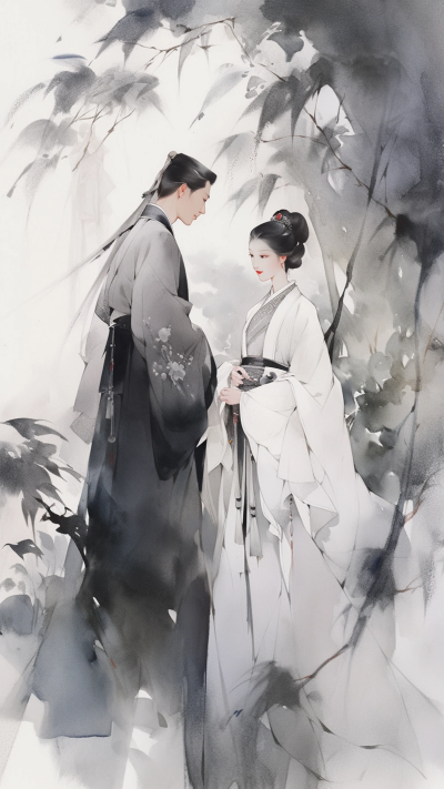 黑色中国风人物插画手机壁纸 模板ID:66221