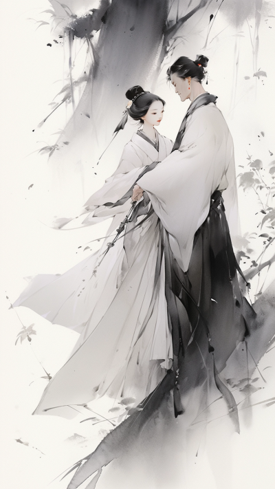 黑色中国风人物插画手机壁纸 模板ID:66217